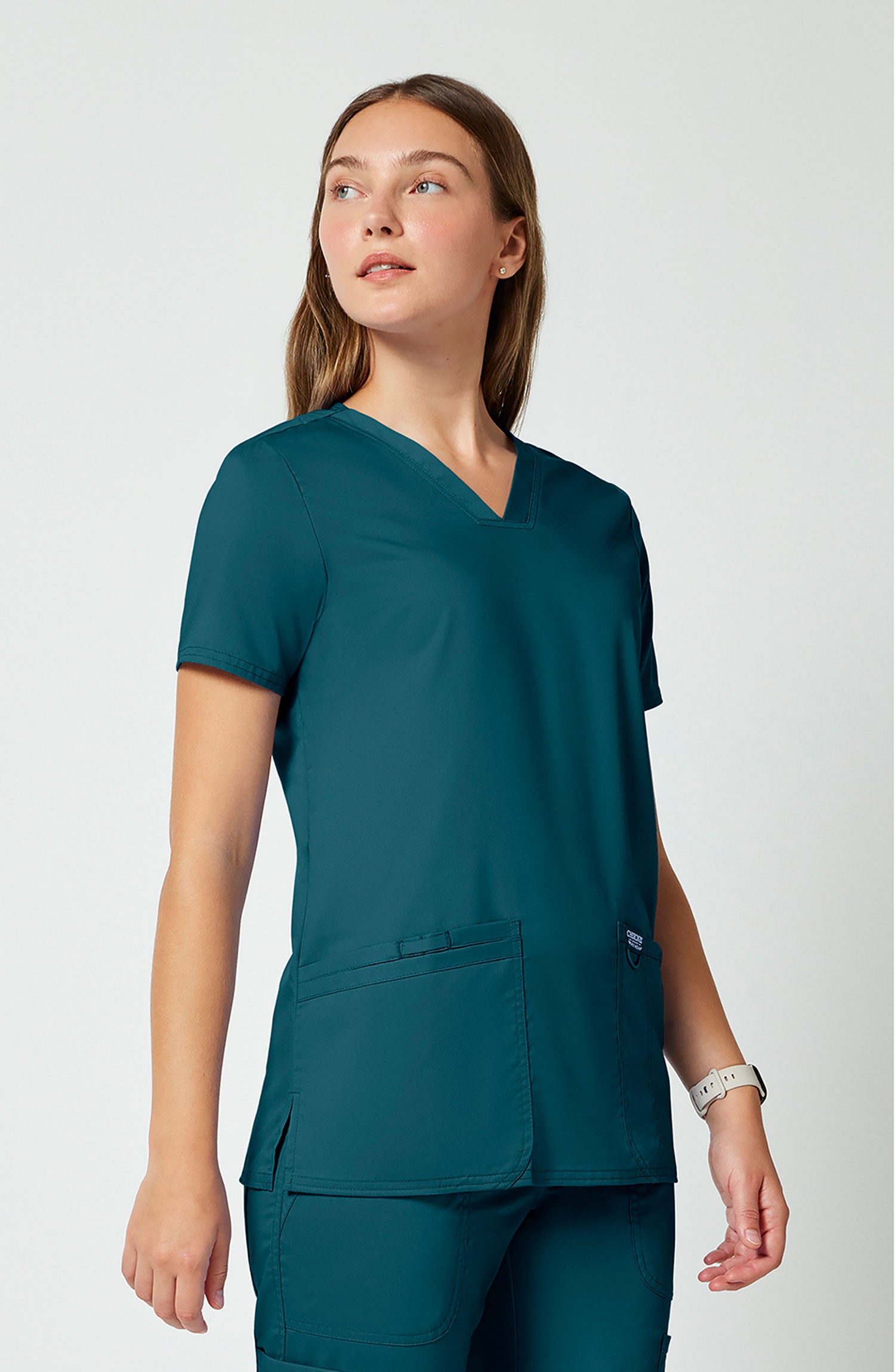 Women's Scrub Top V-Neck Caribbean Blue Cherokee Workwear Revolution MDF Instruments WW620