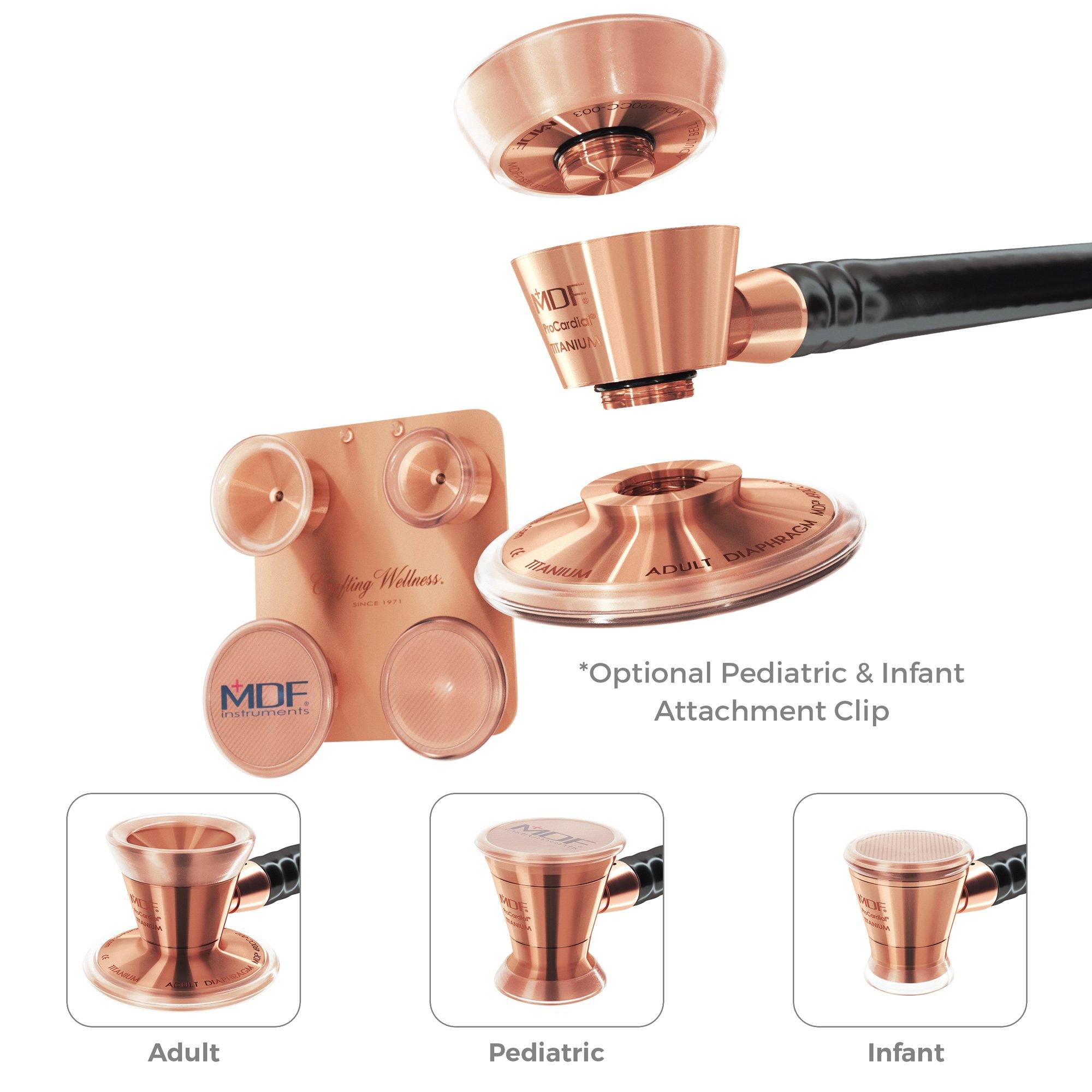 Stethoscope Attachments for Pediatric and Infant Neonatal Patients with Clip MDF® ProCardial® Titanium Rose Gold