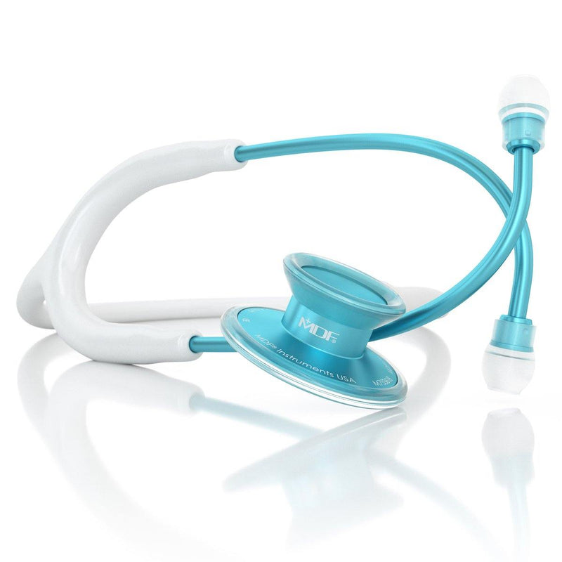 Blue Stethoscope MDF Instruments Acoustica Aqua and BlaBlanc White