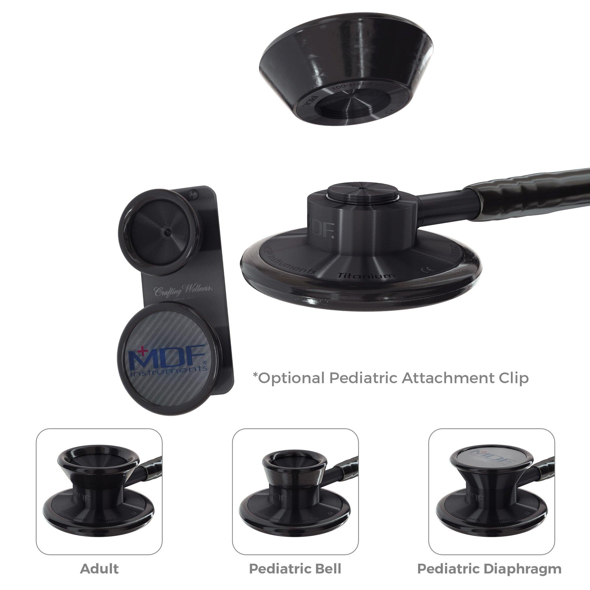 Stethoscope MDF Instruments MD One Epoch Titanium All Black BlackOut Attachment Clip for Pediatric Patients