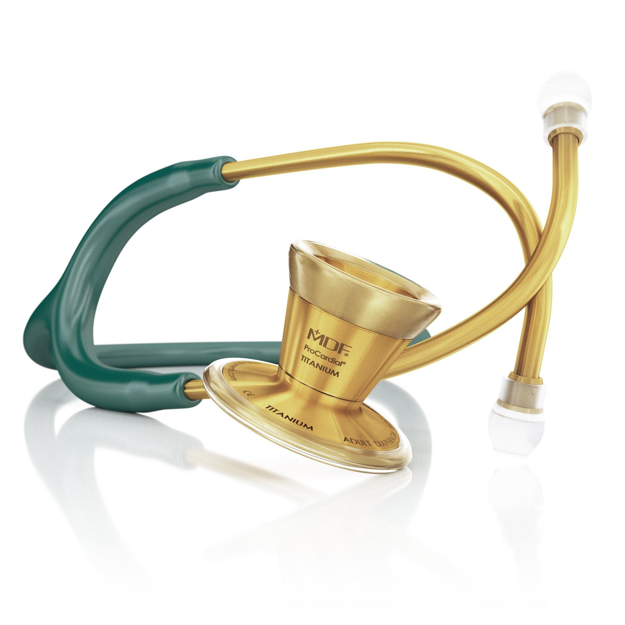 Stethoscope MDF Instruments ProCardial Titanium Cardiology Ribbit Green and Gold