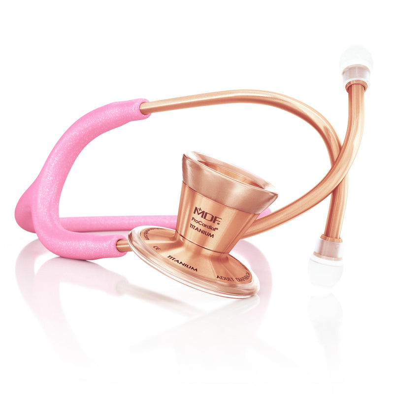 ProCardial® Titanium Cardiology Stethoscope - Light Pink Glitter/Rose Gold - MDF Instruments Official Store - No - Stethoscope