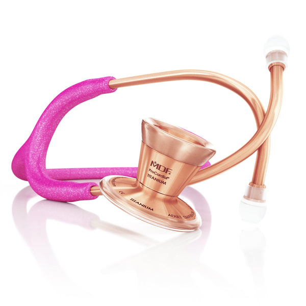 Stethoscope MDF Instruments ProCardial Titanium Cardiology Bright Pink Glitter Rose Gold