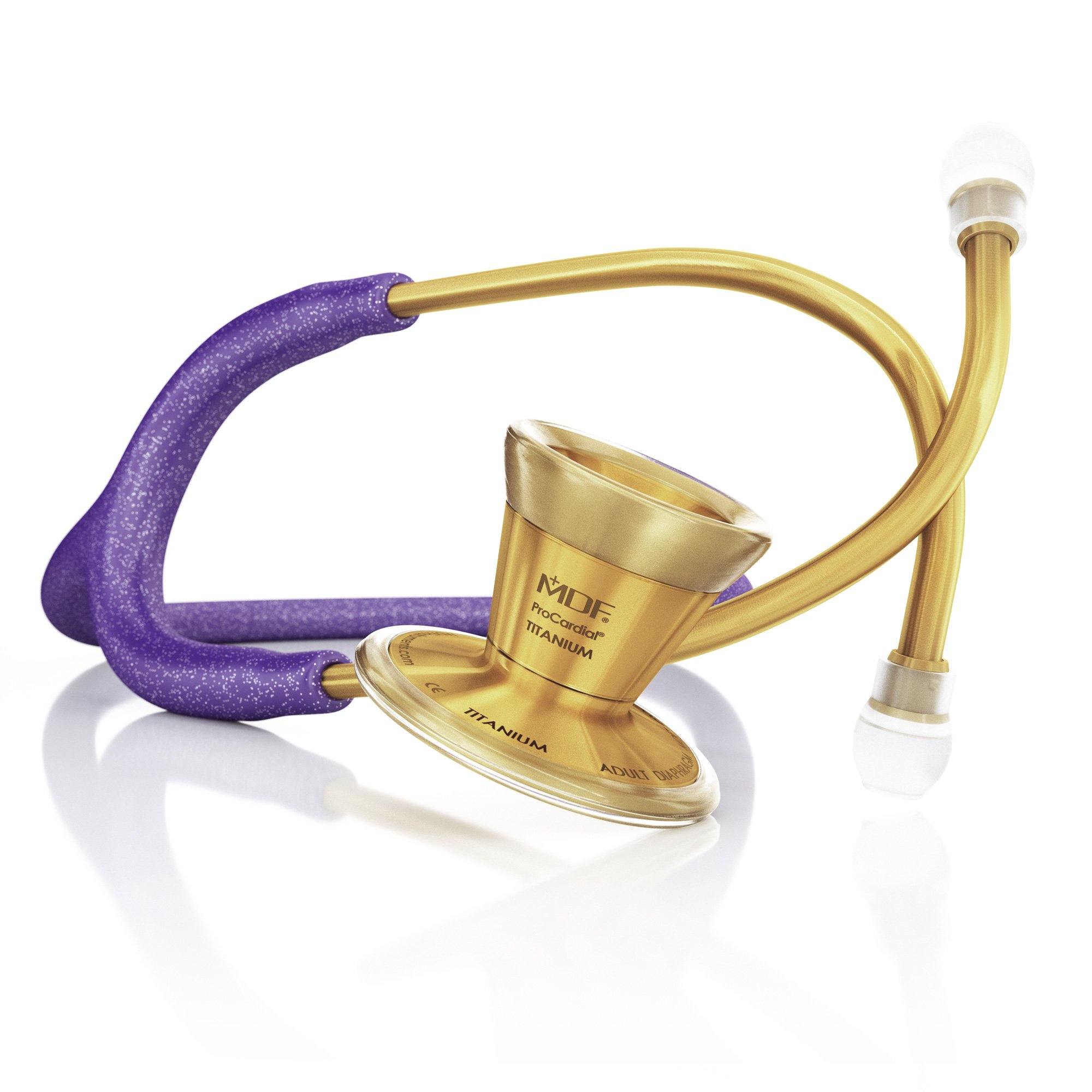 ProCardial® Titanium Cardiology Stethoscope - Purple Glitter/Gold - MDF Instruments Official Store - No - Stethoscope